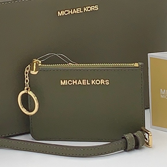 MICHAEL KORS SMALL TOP ZIP COINPOUCH WITH ID KEYCHAIN CARDHOLDER WALLET 
 OLIVE - Picture 16 of 16